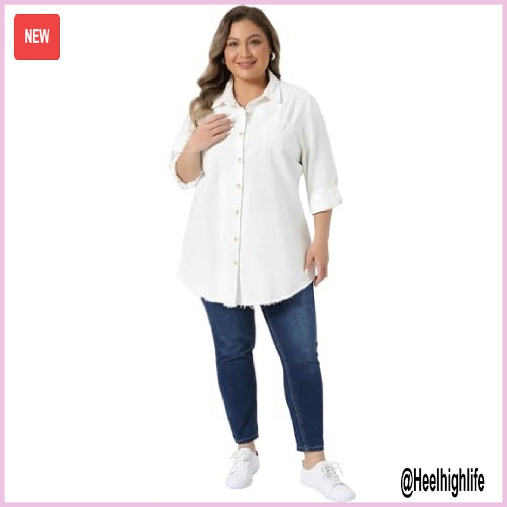 Plus Size Chambray Button Down Shirt Regular Fit … - image 4